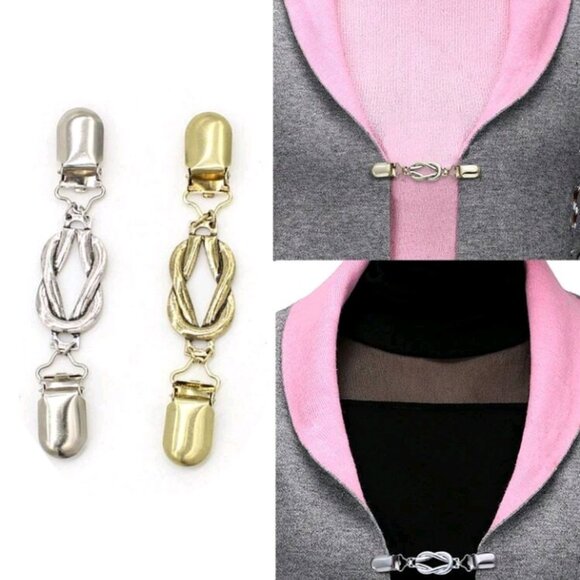2Pcs/Set Women's Alloy Clothes Clips With Chain - Picture 4 of 9